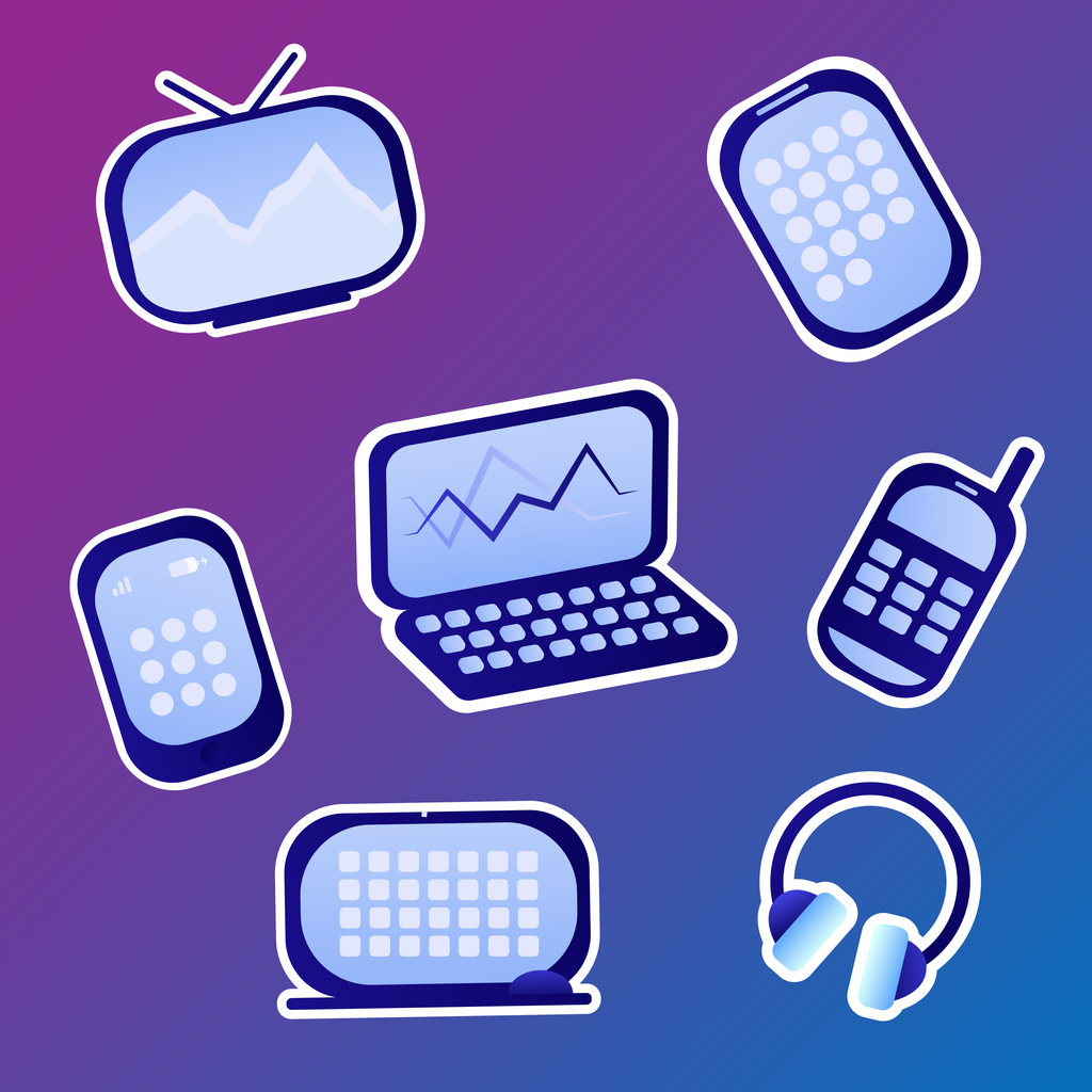 verschillende technologische devices, zoals laptop, tv en telefoon