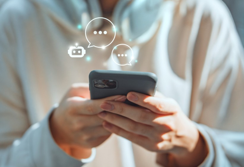 Vrouw aan het chatten met chatbot